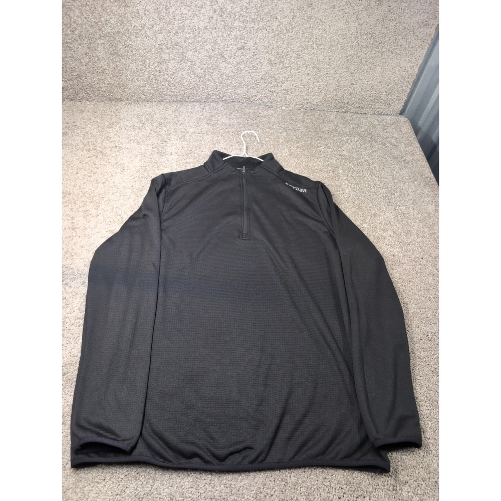Spyder Mens XL Black Grid Fleece 1/4 Zip Pullover Mock Neck Activewear Sweater